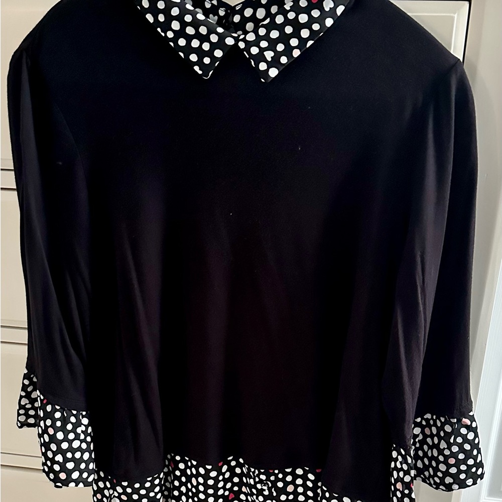Elle Black Layered Polka Dot Trim Women's Top